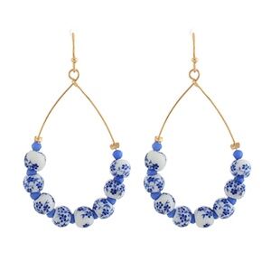 Blue Patterned Ceramic Teardrop Earrings
